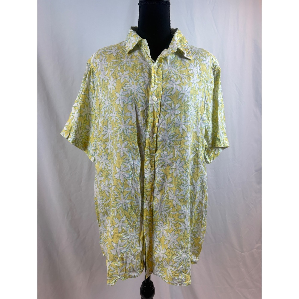 Vineyard Vines Floral Short Sleeve Button Down Tropical Linen Blend Men's Large